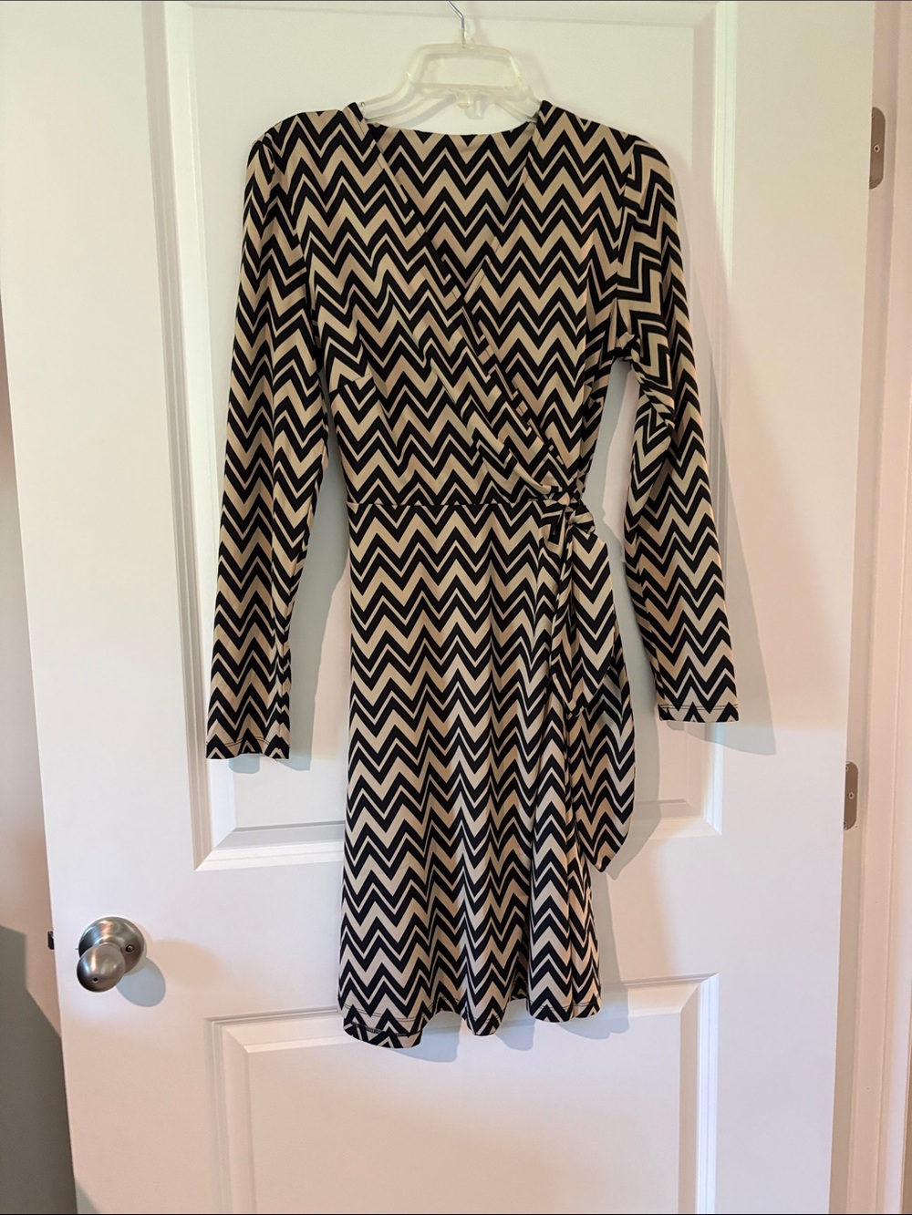 Chevron Wrap Dress - Black and Cream